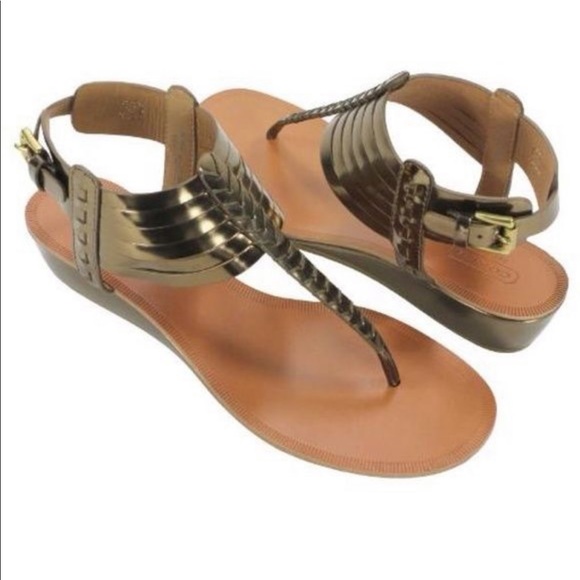 COACH Metallic Bronze India Wedge Sandals - Picture 1 of 6